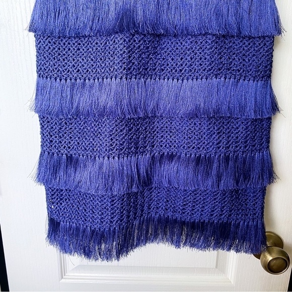 PatBO Dress Fringe Midi Crochet Tiered Sleeveless Beach Wedding Indigo 8 NWT - Picture 3 of 9